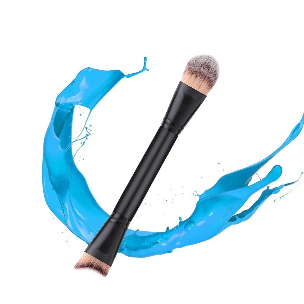 Doppelseitige Bürste mit Holzgriff, ultraweiche, dichte Borsten für Puder, Rouge, Foundation, Blending, Make-up-Werkzeug