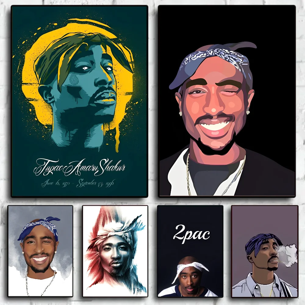 2Pac Tupac Amaru Shakur Movie Sticky Posters Retro Kraft Paper Sticker DIY Room Bar Cafe Aesthetic Art Wall Painting