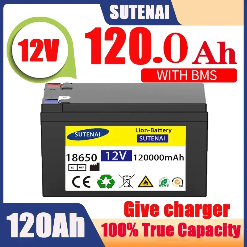 

Upgraded 12V 120Ah 18650 lithium battery Built-in BMS pack Rechargeable battery for solar energy electric vehicle battery