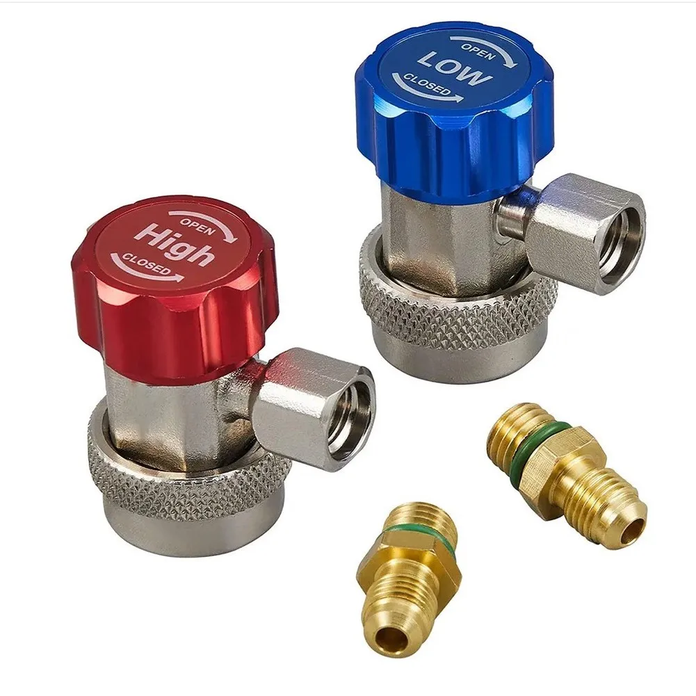 1/4 Inch Brass AC Quick Connector Set High Low Pressure Coupling For Car Air Conditioning Refrigerant Charging Tool