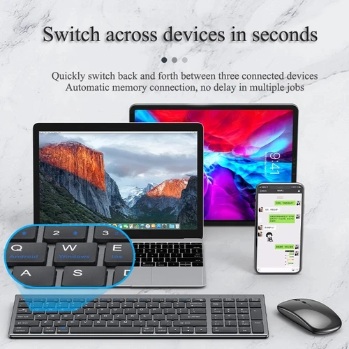 Imagen 2 del producto Combo de teclado y ratón inalámbricos Bluetooth 5,0 y 2,4G, Mini teclado Multimedia, juego de ratón para ordenador portátil, PC, TV, iPad, Macbook y Android