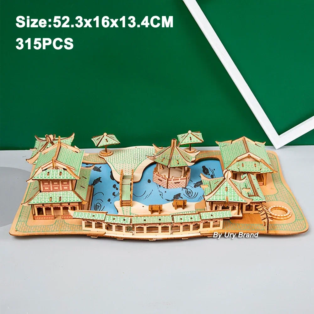 3D Wooden Puzzle Chinese Vintage Architecture Red Square Notre Dame De Paris Model DIY Kits Toys Desk Decoration Gifts for Kids