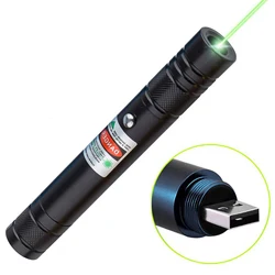 High-power USB Ultra-bright Hand-held Aluminum Alloy LED Flashlight Laser Pointer Demonstration Pen Hiking And Camping Equipment