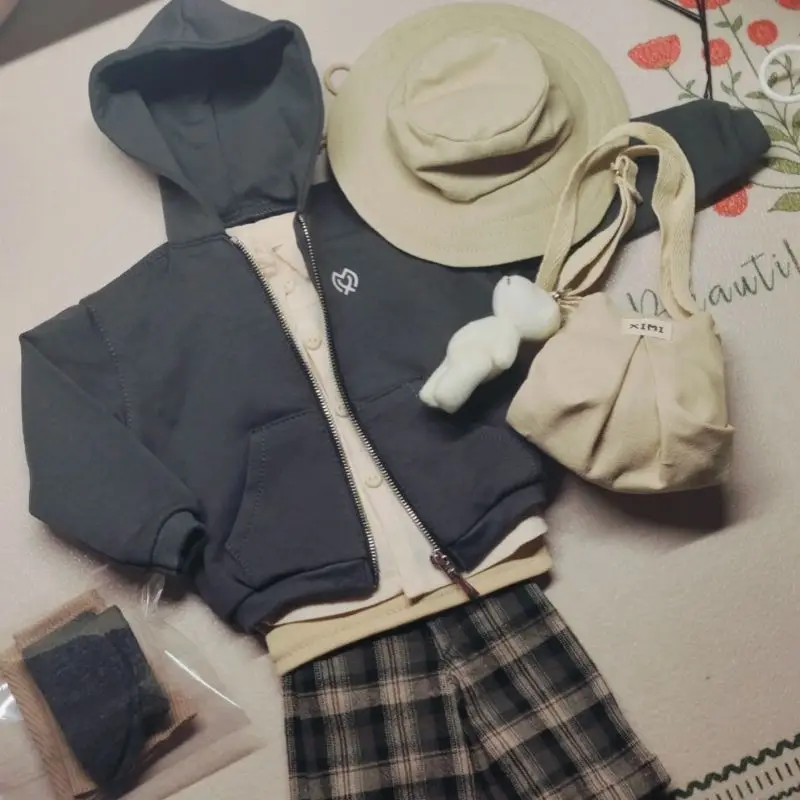 1/4 Puppenkleidung Anzug für 45 cm Bjd Puppe Hut + Jacke + Innenschicht + Hemd + Hose oder Shorts + Socken + Tasche Spielzeug Puppenzubehör, keine Puppe