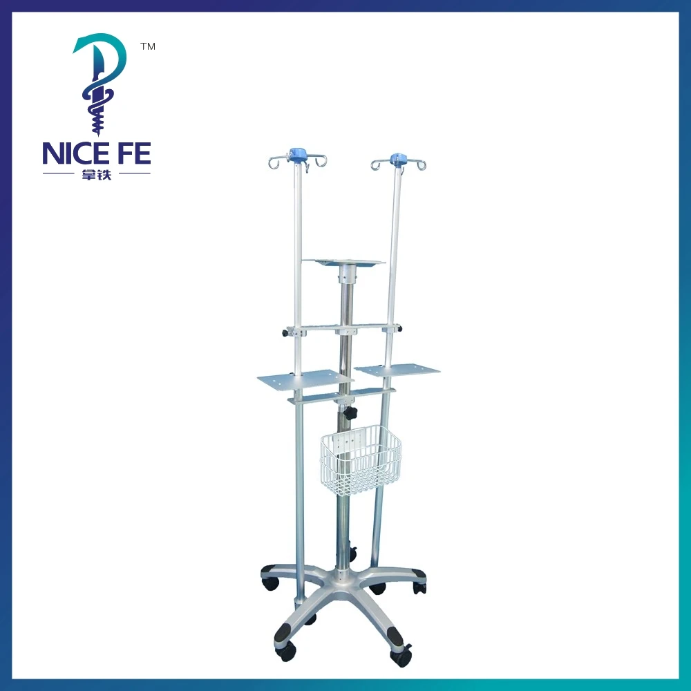 Medical Standing Trolley Rolling Cart Multi Patient Monitor And Pump Working Station Trolley