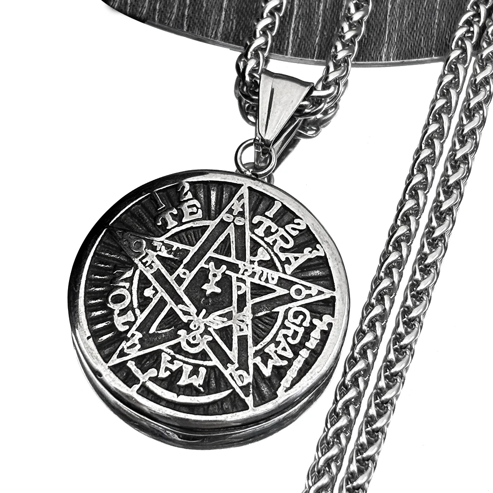 Witchcraft Pentagram Necklace For Women Stainless Steel Black Tetragrammaton Solomon Gothic Dark Punk Amulet Male Chain Jewelry