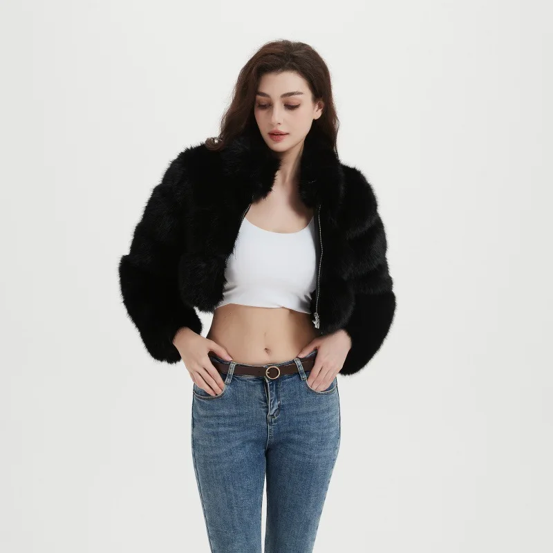 Cappotto di pelliccia artificiale da donna autunno inverno Solido collo di pelliccia grande Cappotto di pelliccia sintetica ecologica per giacca di pelliccia finta femminile dal temperamento corto da donna