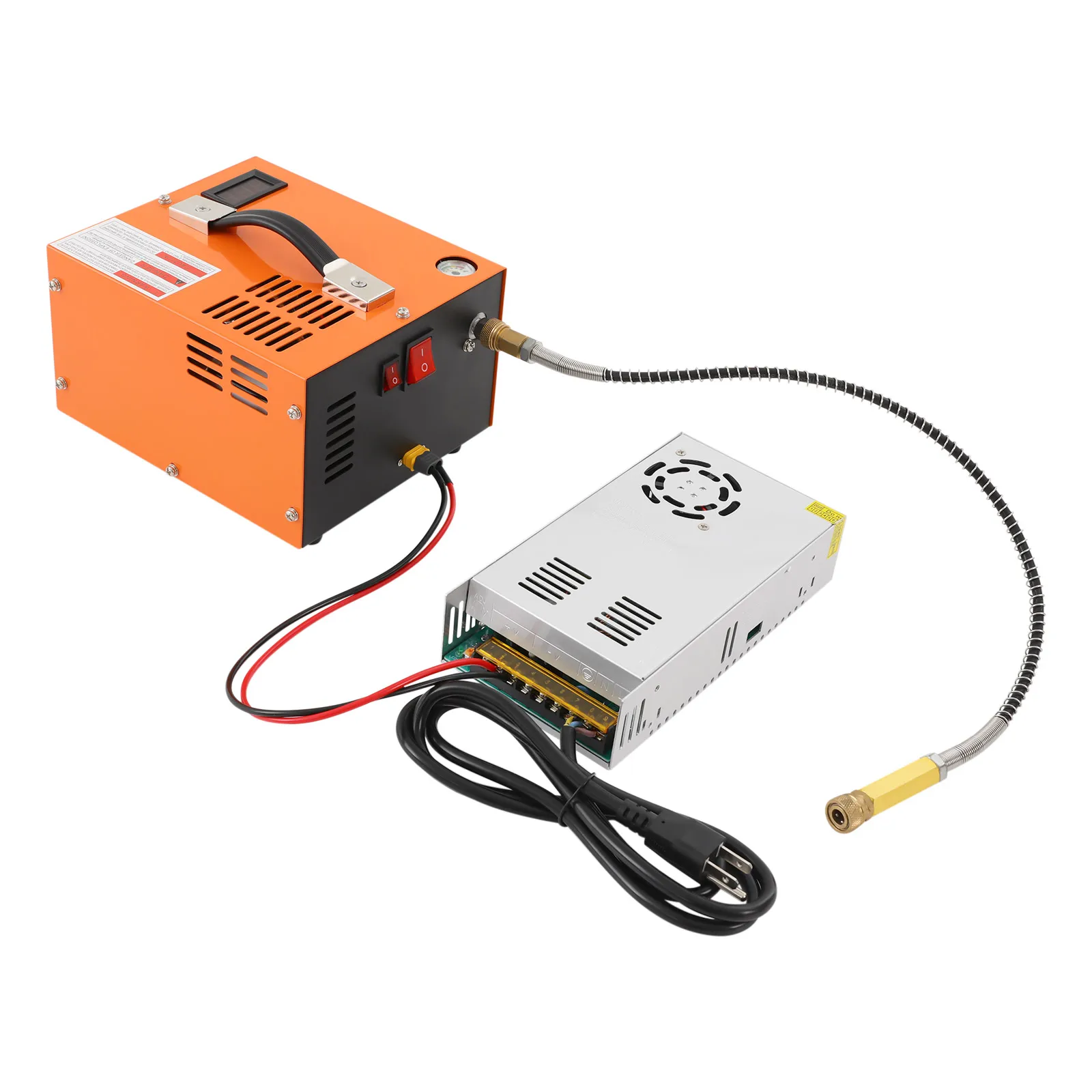 

Orange 4500PSI 30MPa Air Compressor 12V 110V 300W Brushless Motor with Transformer for Car Tire Inflation and PCP Tank