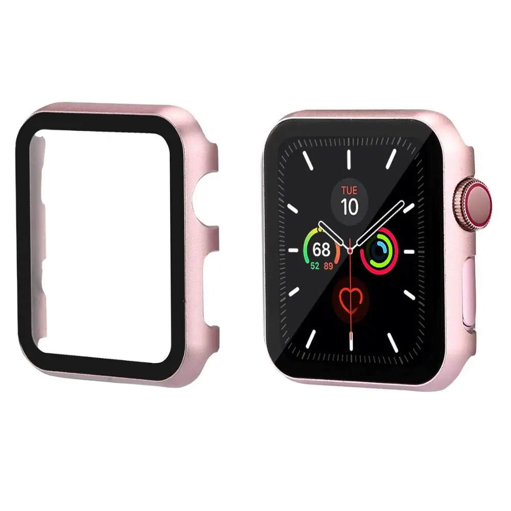 Cover for Apple Watch case 45mm 41mm 44mm 42mm 40mm 38mm Metal Aluminum Frame Bumper Tempered Glass Protector series 6 SE 5 8 7