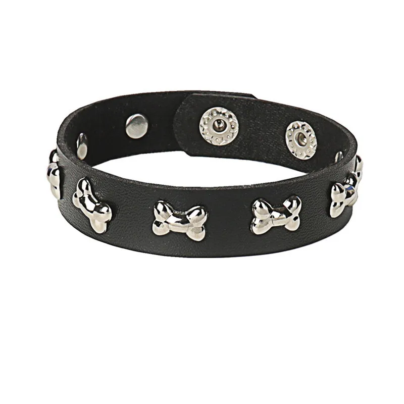 New Skeleton Dog Star Skull Rivets Spike Punk Gothic Rock Leather Buckle Studded Bracelet For Women Men Bracelets Bangles