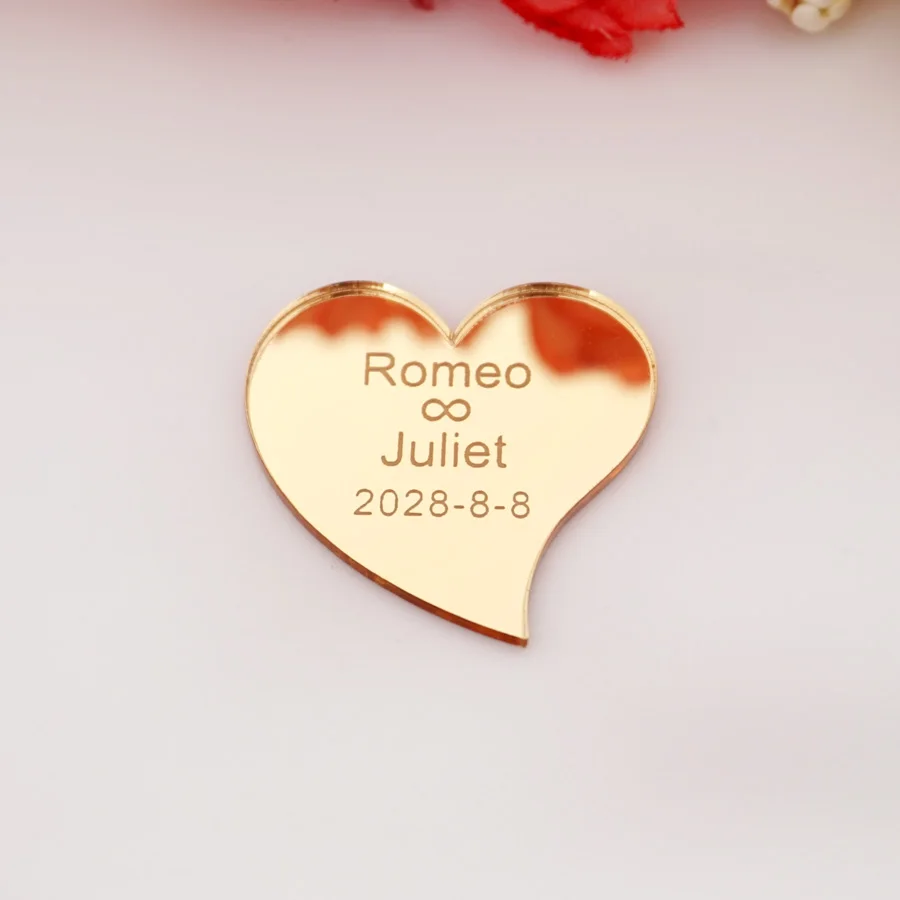 30szt Cute Hearts Shape Personalized Name Date Party Gift Home Decoration Acrylic Mirror Sticker Spersonalizowany wystrój pielenia