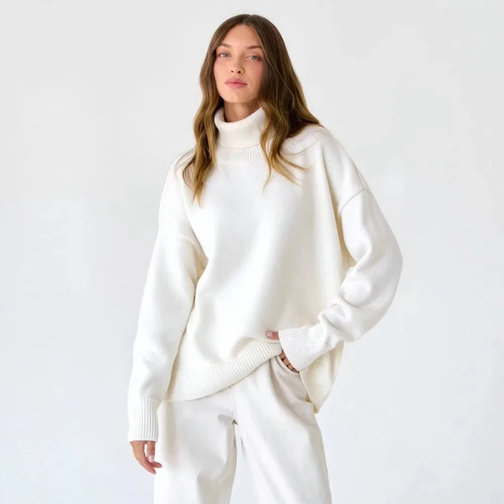 2026 Autumn and Winter New Thick Cashmere Sweater Women High Neck Pullover Sweater Warm Loose Knitted Base Sweater Jacket Tops