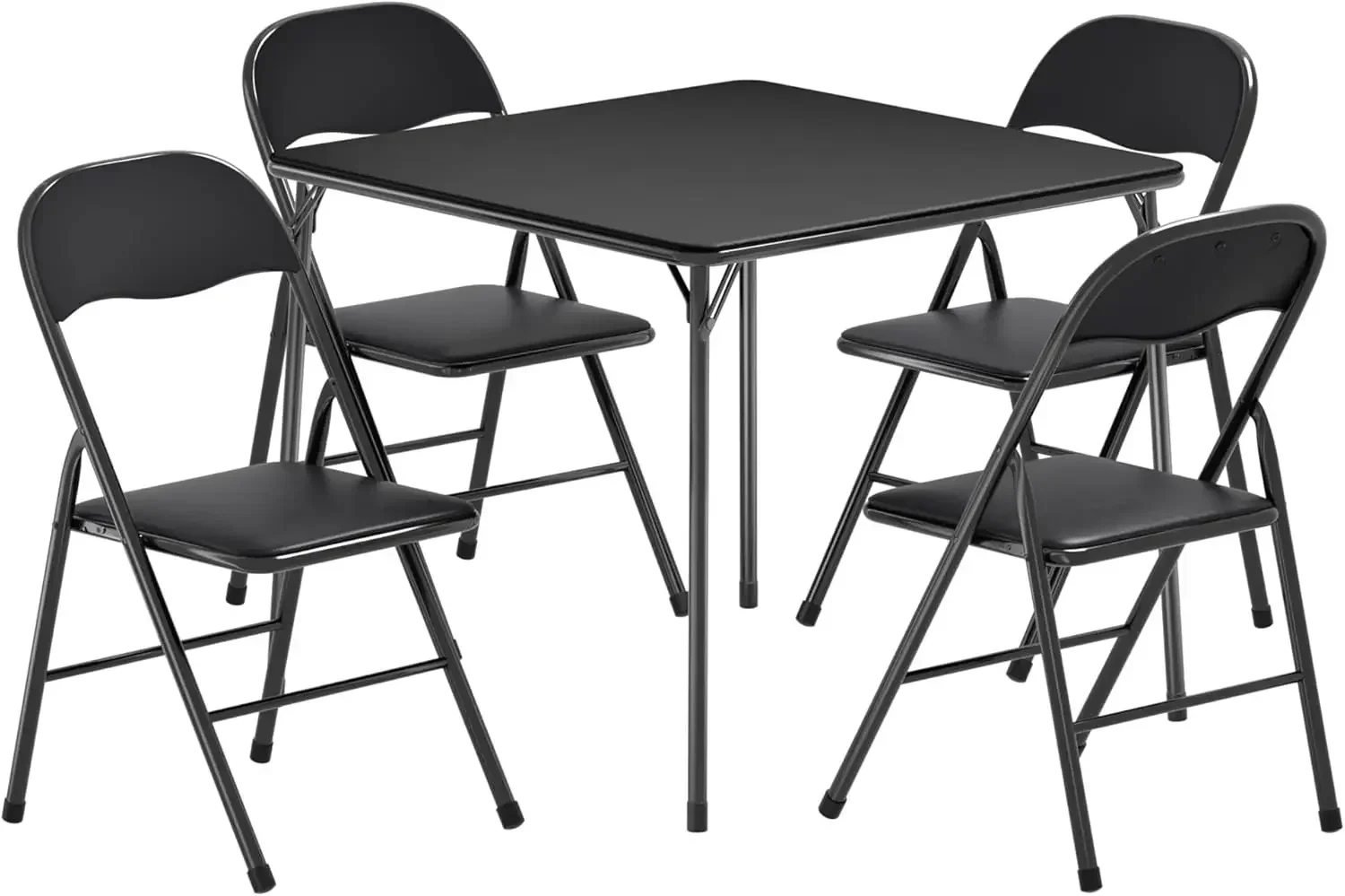 Folding Card Table and Chair Set of 5 Foldable with Padded Upholstery Tabletop, Metal, Black