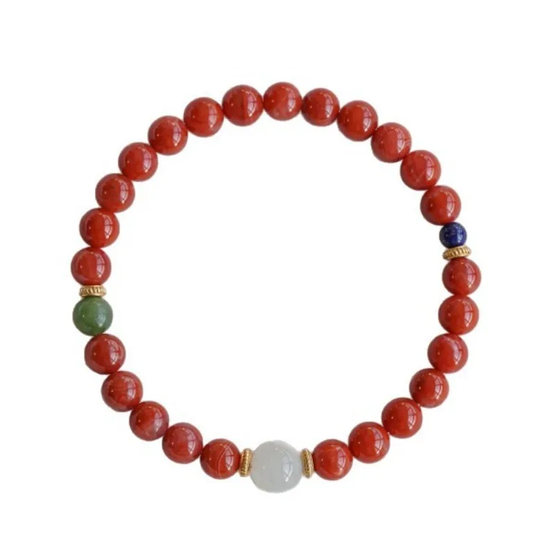 Natural Red Agate Bracelet with Hetian Jade and Lapis Lazuli Minimalist Chinese Style Bracelet for Women Gifts