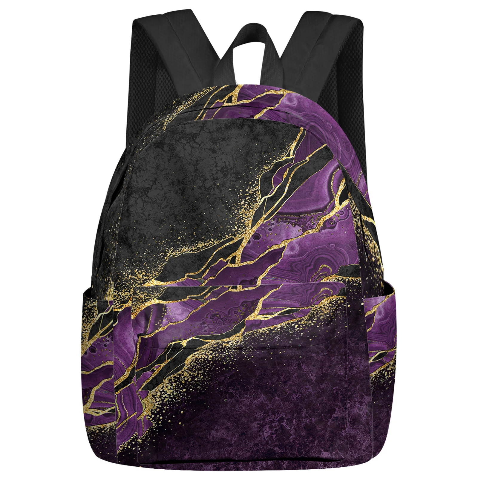 

Abstract Black Marble Purple Malachite Background Backpacks Custom School Bags Laptop Backpack Men Women Female Travel Mochila