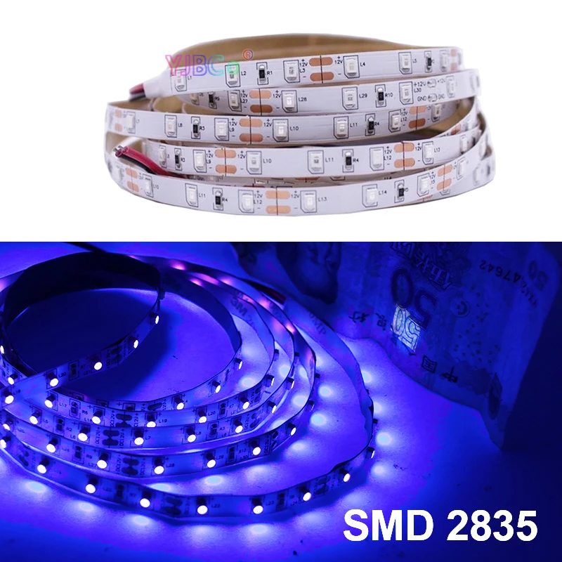 

12V 5M 385nm UV Ultraviolet LED Strip tape 60led/m 120led/m SMD 5050 2835 Purple Light Bar for DJ Fluorescence party IP20/IP65