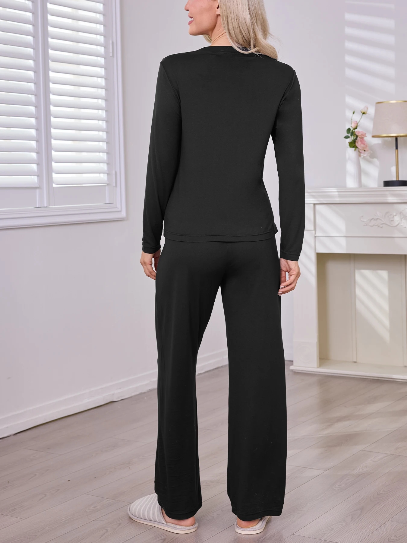 ชุดนอนสตรีชุดนอนแขนยาวเนื้อนุ่มชุดนอน