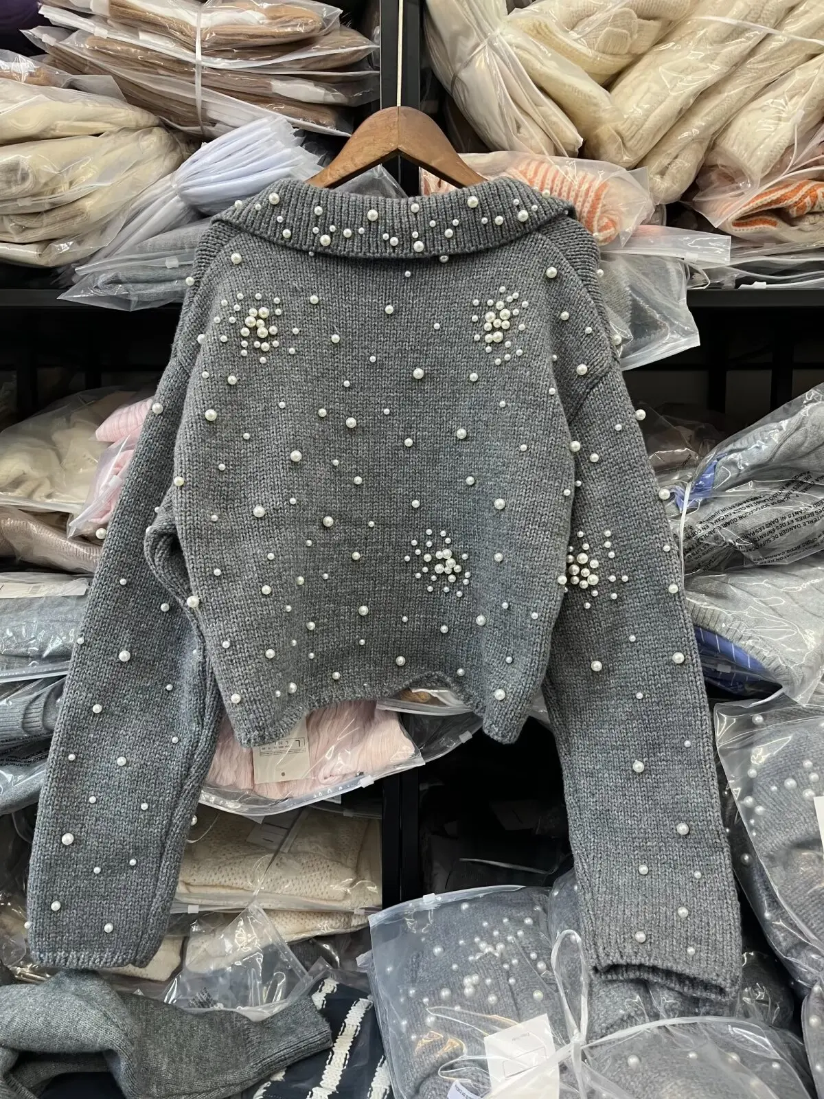 European and American style new style heavy industry small fragrance style beaded knitted cardigan for women fashion versatile u