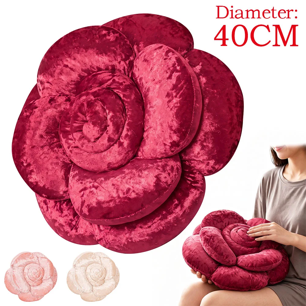 3D Rose Flower Throw Pillow Large Rose Shaped Sofa Cushion Plush Toy PP Cotton Filled Soft Rose Pillow for Home Sofa Decoration