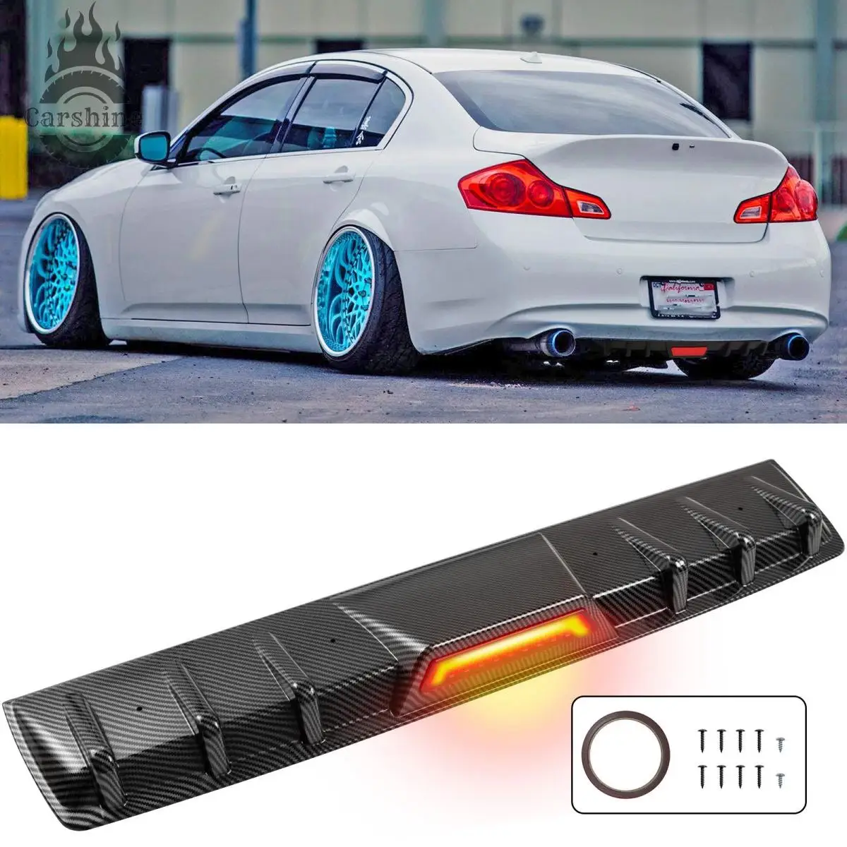 Sedan Rear Bumper Diffuser Lip w/ LED Tail Brake Stop Light For Infiniti G35 G37