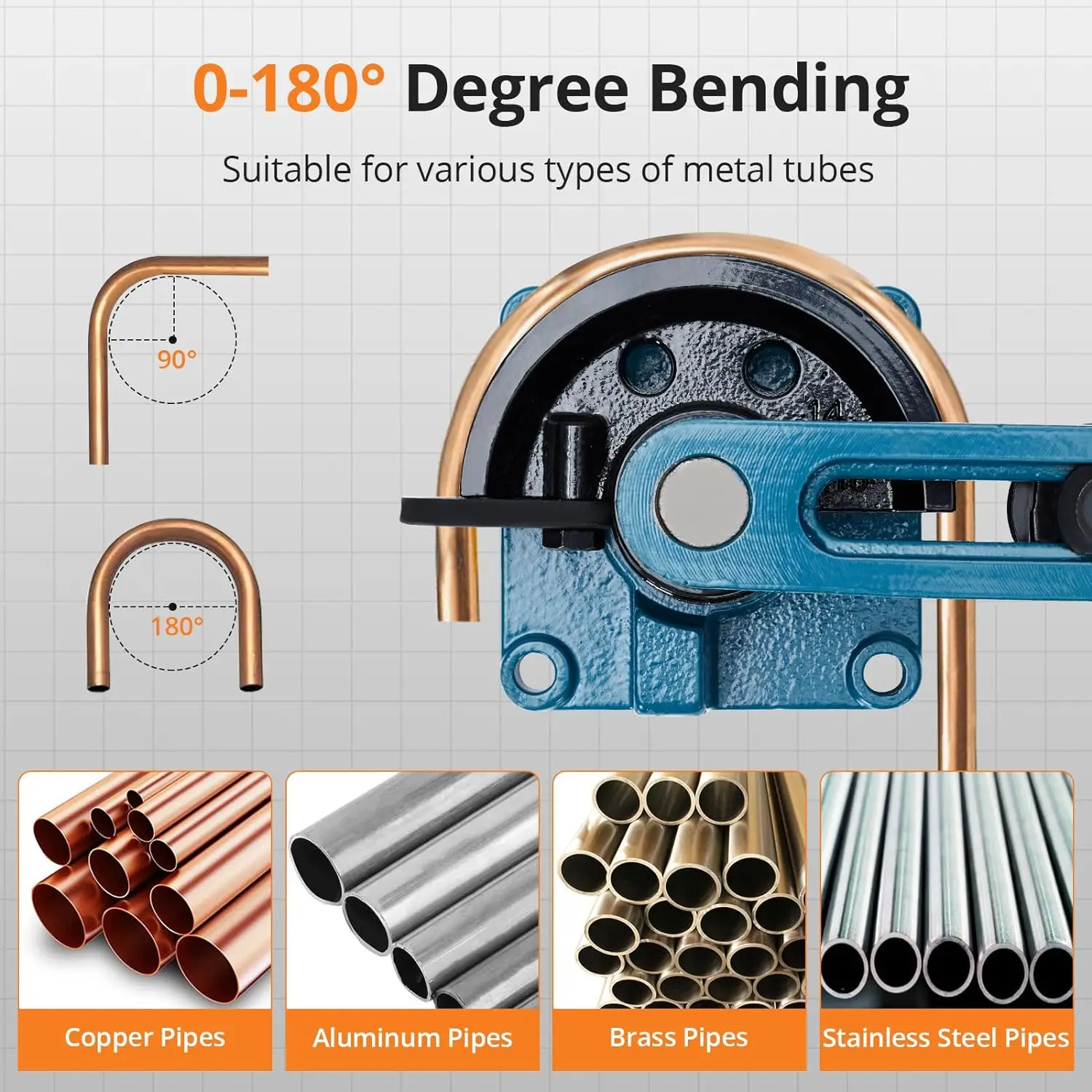 Heavy Duty GLAM Brand SWG-25 Manual Pipe Tube Bender 10-25mm 7 Dies 180 Degree Bending Machine Stainless Steel Copper Tubes