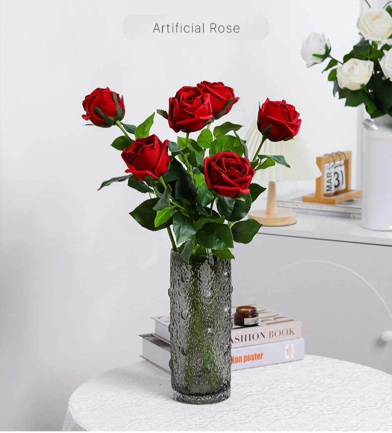5 Stück Künstliche Feuchtigkeitsspendende Realistische Rosenblumen Hochzeitsdekoration Florale Realistische Rose Brautstrauß Party Tischblumen-Layout – Detail 1