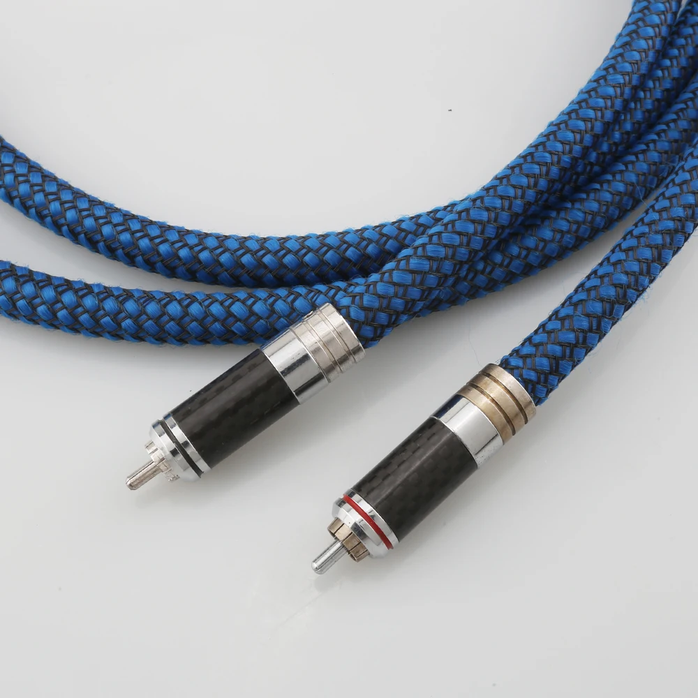 Paire de câbles Audio RCA 6N plaqués argent avec Fiber de carbone 2 RCA à 2RCA mâle, câble d'interconnexion Hifi double RCA