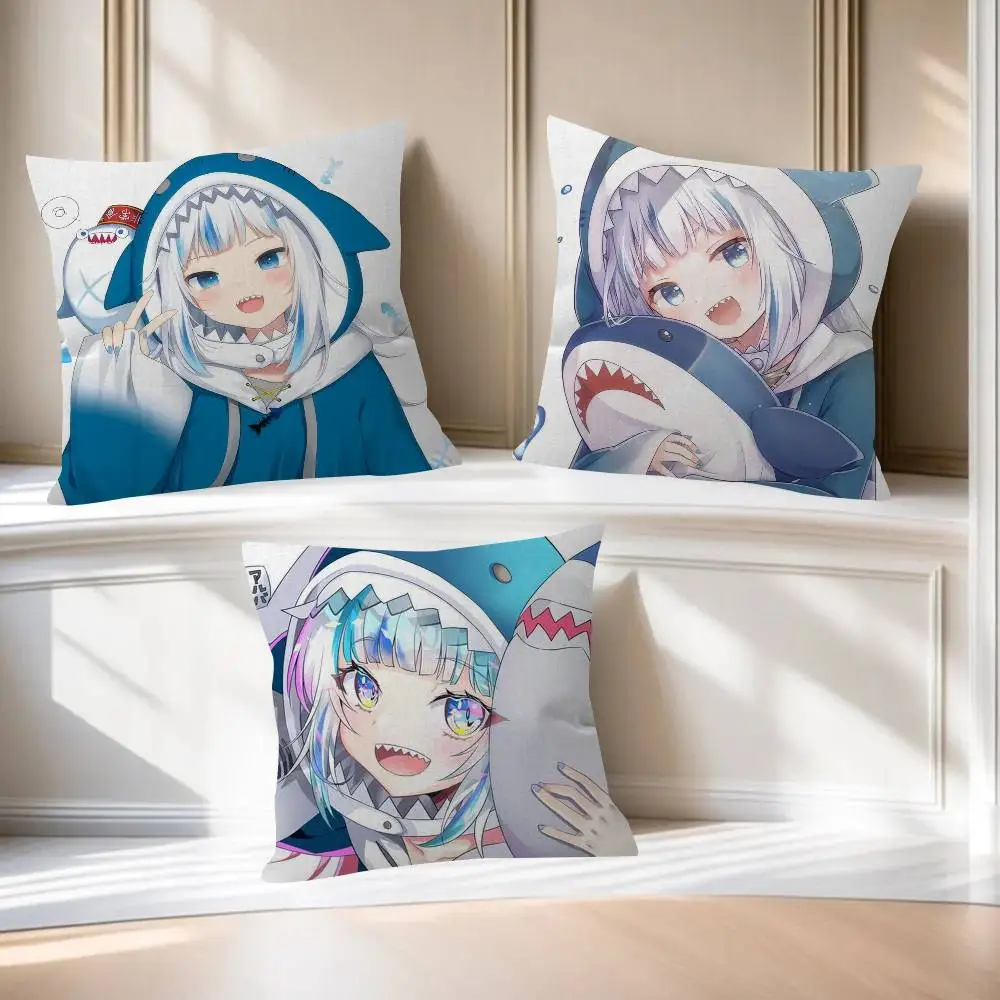 Almofada de Anime Gawr Gura Fofa, Capa de Almofada para Sofá e Cama, Capa de Almofada Decorativa da Moda