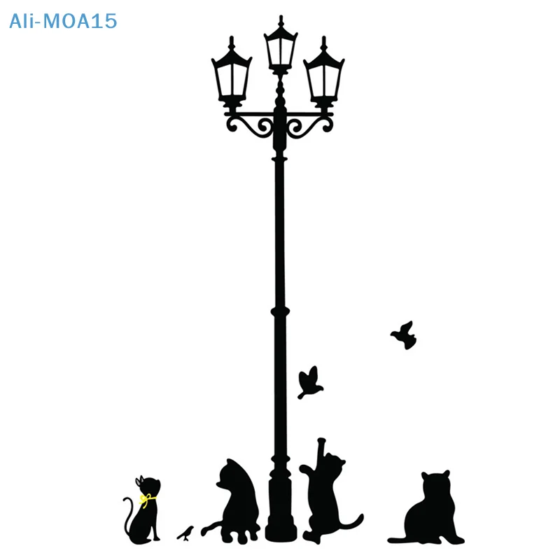 Creative DIY Popular Ancient Lamp Cats and Birds Wall Sticker cartoon Home Decor