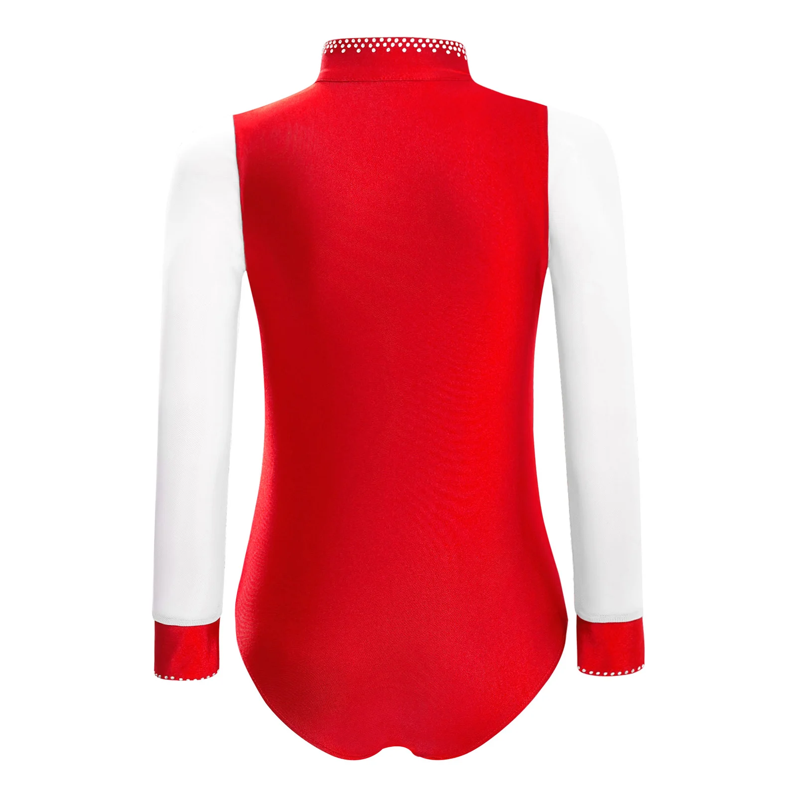 Kids Boys Figure Skating Costume Set Dancewear Sheer Mesh Long Sleeve Shiny Rhinestones Leotard with Pants for Stage Performance