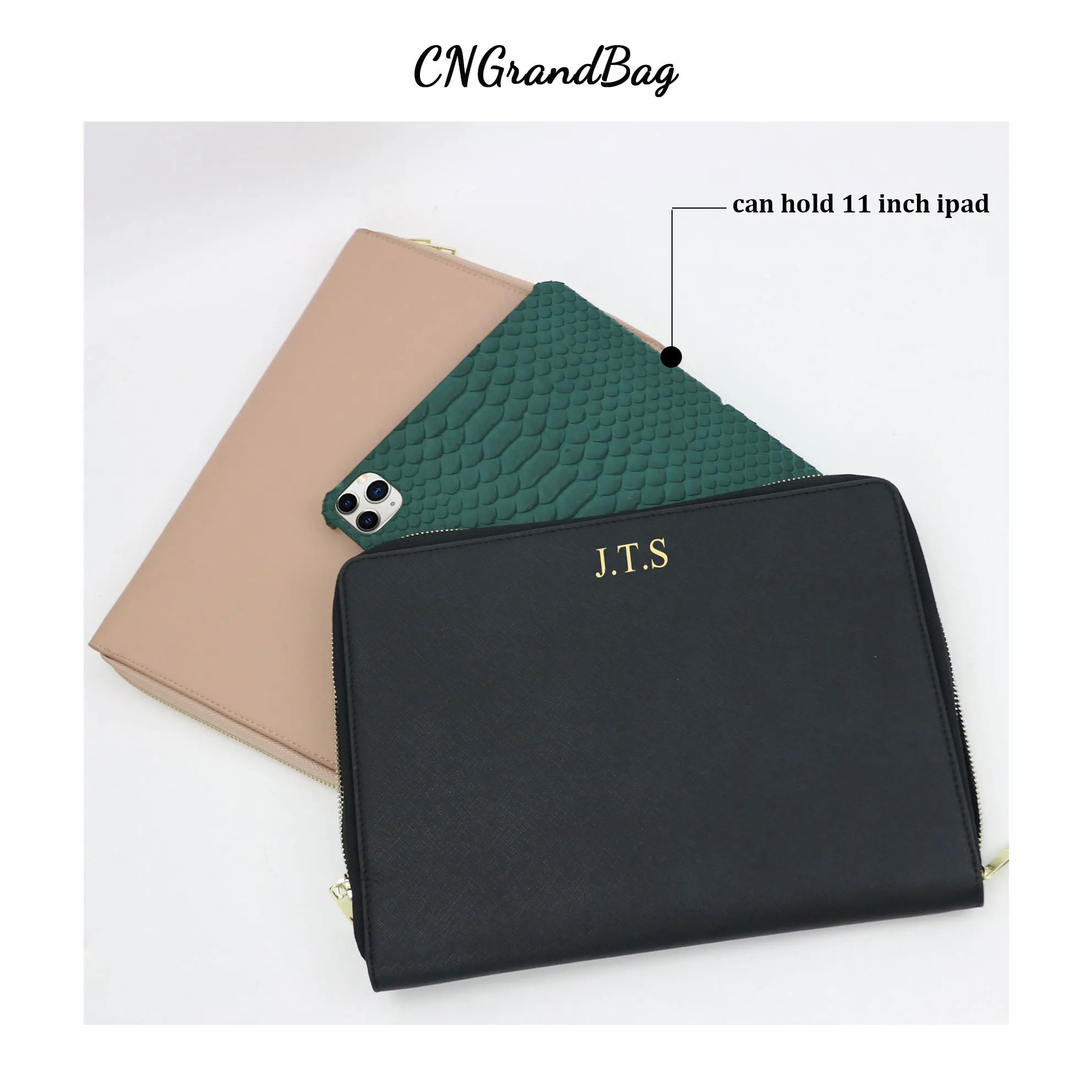 

Monogrammed Saffiano Microfiber Leather Sleeve for IPAD Protective Bag for 11" PAD Men Travel Pouch 13 Inch For Laptop