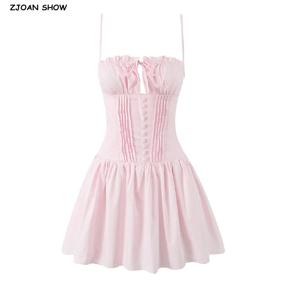 Robe de Bal Plissée en Coton Rose et Noir pour Femme, Corset Sexy avec Nministériels d et Oreilles en Bois, Taille Basse, Mini Robe de Soirée