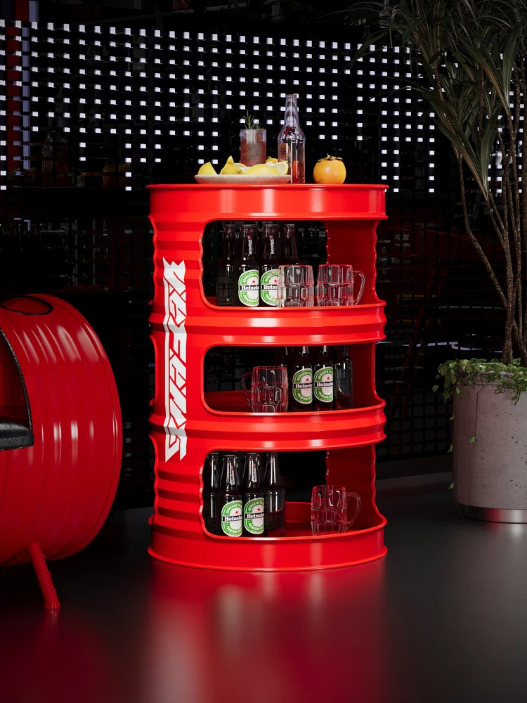 رف تخزين متعدد الطبقات إبداعي عتيق صناعي Qingba Bistro حامل عرض أسطوانة الزيت والنقش التجاري والحرف المعدنية #5