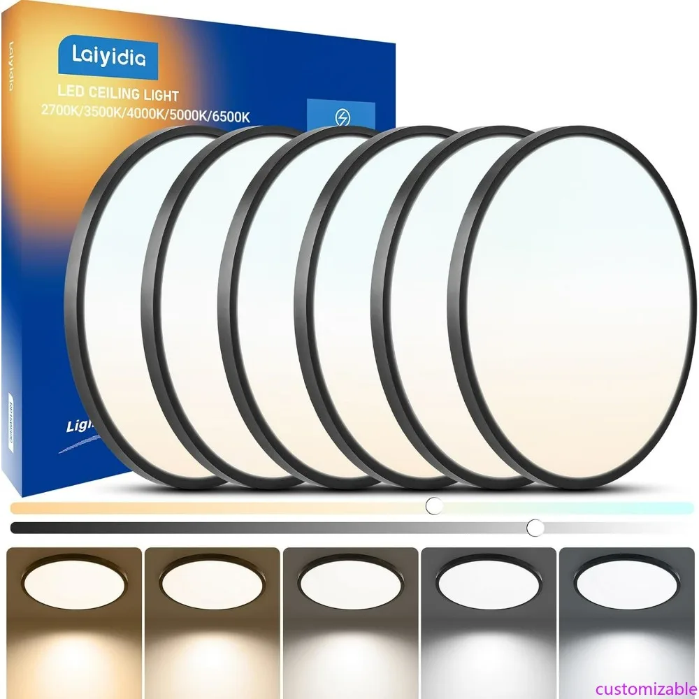 

15.8 Inch 6 Pack Dimmable LED Flush Mount Ceiling Light, 32W 3520 Lumens, 5 Color Temperatures Adjustable, Black - Perfect for V