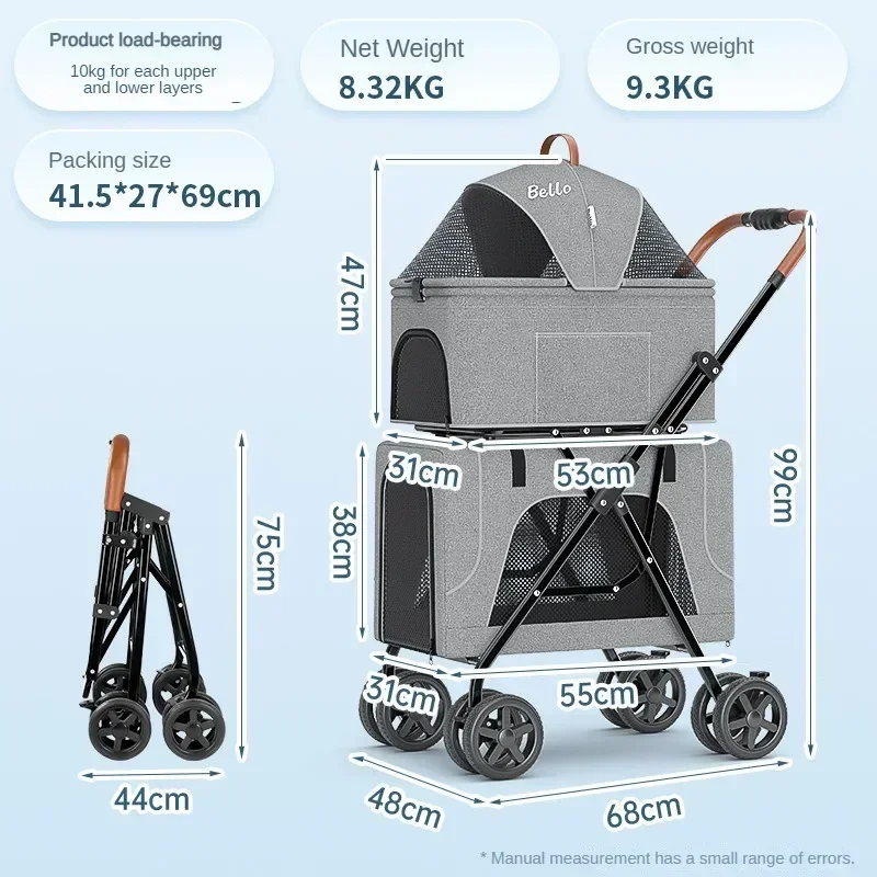 Pet strollers Lightweight Folding Double Layer Pet Trolley case Dog cat travel outdoors stroller carry on Puppy Pet Cat Cage