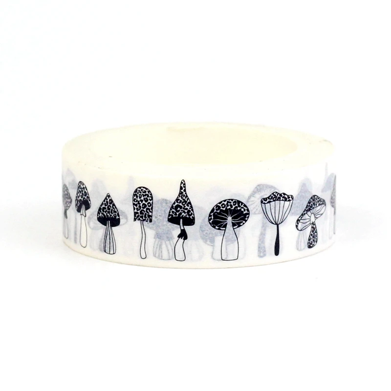 1PC 10M Decorative Cute Black and White Mushrooms Set Washi Tape for Planner Scrapbooking Masking Tape Journal Stationery