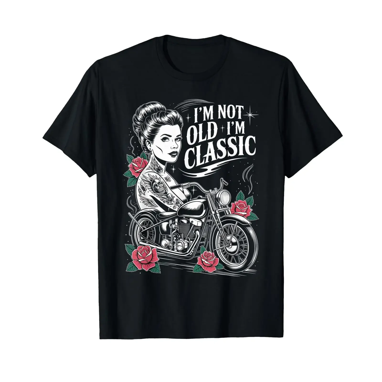 Lustiges Biker-T-Shirt für Frauen, klassisches Motorrad-Outfit, Vintage-Look, gewaschen, dehnbar, lässiges Oberteil für den Alltag, mit Grafik.