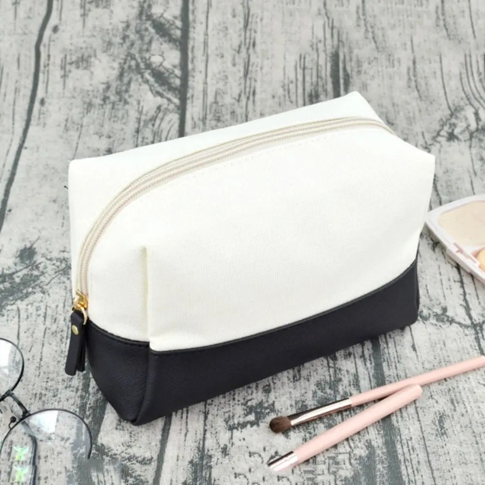 Color Collision Portable Makeup Bag Canvas PU Splicing Storage Organizer Wash Purse Zipper Toiletry Bag Toiletry Case Women