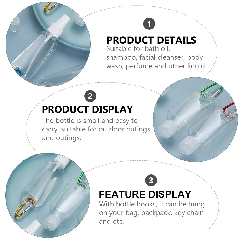 8 szt. Przenośnych Butelek Podróżnych Szczelne Pojemniki z Breloczkiem na Szampon, Perfumy, Olejek do Kąpieli, Wielokrotnego Użytku Pojemniki na Płyny