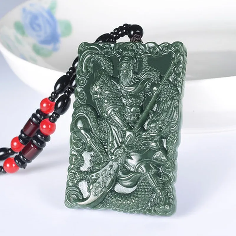 Hotan Green Double-Sided Guan Gong Martial God Of Wealth Men'S Pendant Jade Ornament