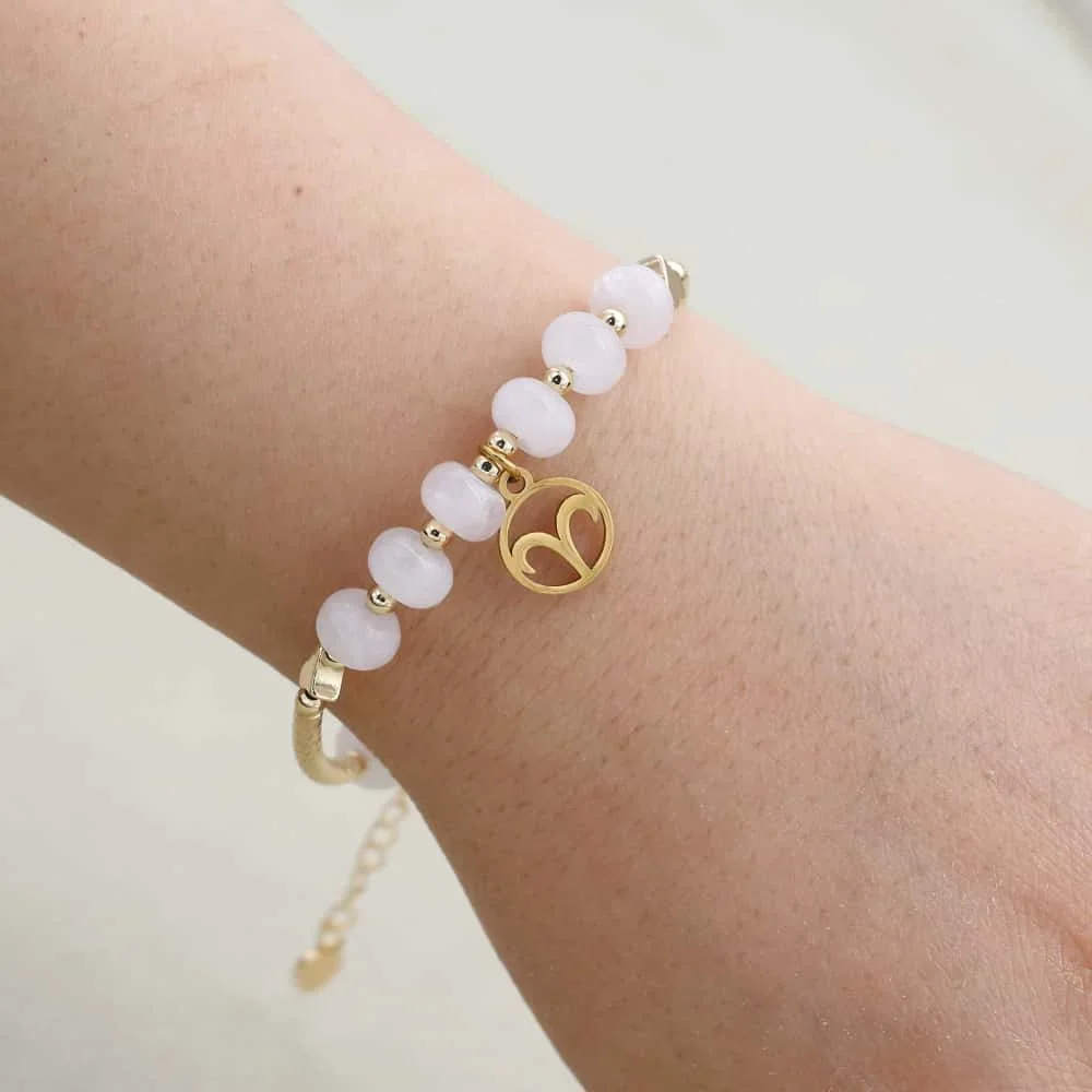 12 Zodiac Rose Quartz Charm Bracelet for Women Girls Personalized Astrology Birthstone Jewelry with Anti-Tarnish Alloy
