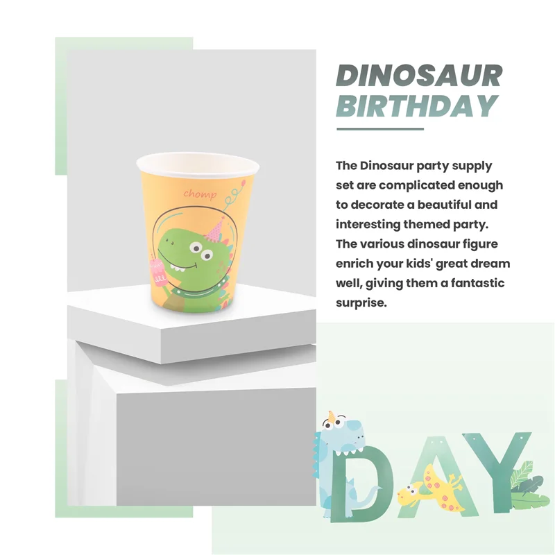 ABJY-49Pcs ديناصور موضوع حفلة المتاح مجموعة أدوات المائدة ورقة لوحة كوب الاطفال الصبي الغابة حفلة عيد ميلاد الديكور الطفل