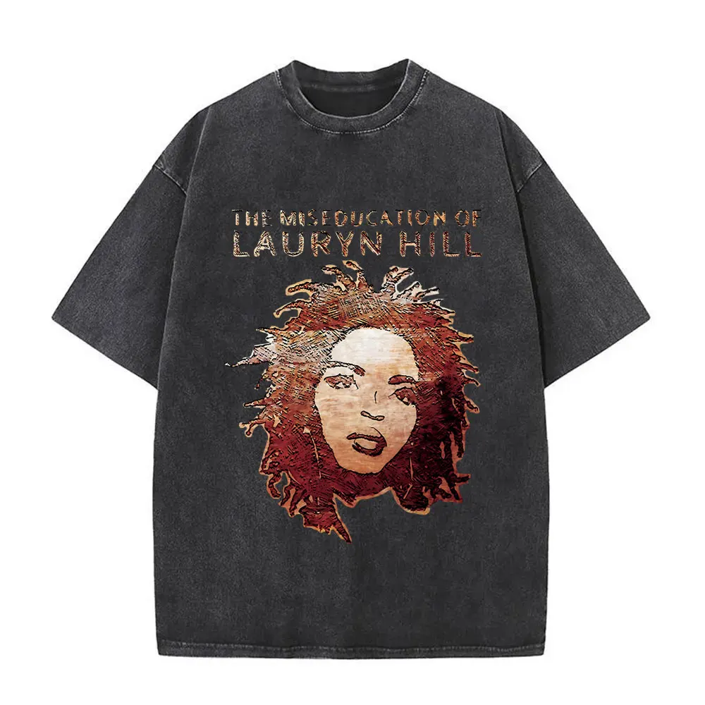Washed Vintage Lauryn Hill T Shirt Summer Men Women Hip Hop Oversized Short Sleeve T-shirts Men's Fashion Pop Music Streetwear