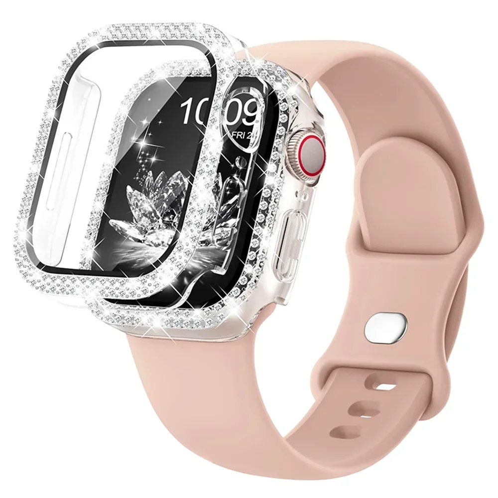 Diamond case+strap For Apple watch 10 bands 45mm 41mm 38mm 42mm 44mm 40mm bracelet+Screen Protector+Bumper series 9 8 7 6 5 4 SE