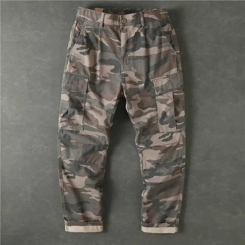 Camouflage Work Pants Men's Multi-Pocket Outdoor Wearable Spring Autumn Long Trousers for Construction Site Labor Protection