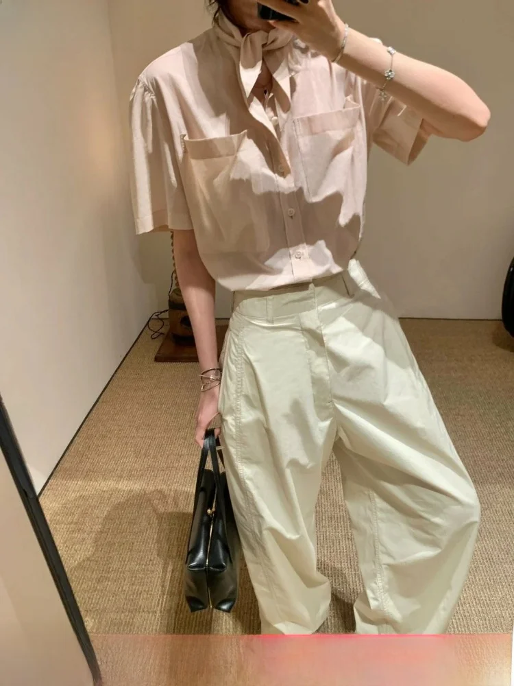 

Cotton ort Sve irt Winni Celh Spring Summer Ne Knot Tie Loose Fit Ladies Casual Wear Pure Color