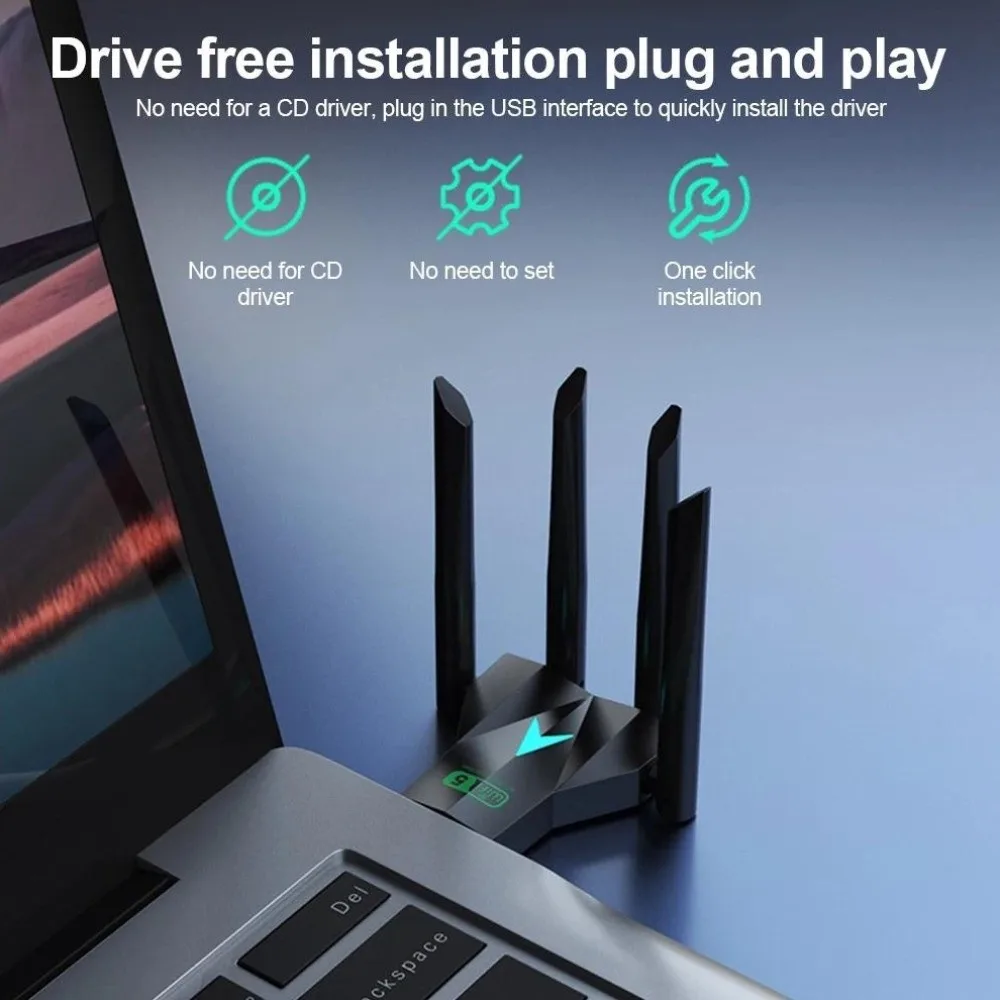 4 Antenna Design Dual Band WiFi USB Adapter Dual Band 2.4G/5Ghz Receiver 1300Mbps WiFi Dongle USB Interface Driver Free