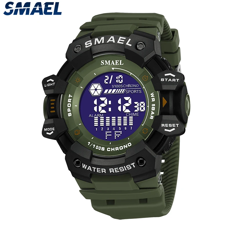 SMAEL-Montre militaire résistante à l\'eau pour homme, accessoire de sport, style armée, numérique, LED, chronomètre, 8050