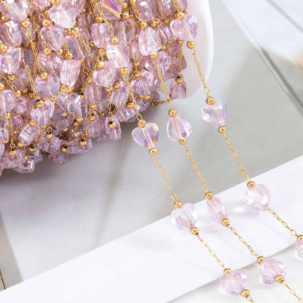 

Цепочка женская из нержавеющей стали с кристаллами, ожерелье, браслет ручной работы, аксессуары «сделай сам», сердце, цветок, 1 метр, для девушек