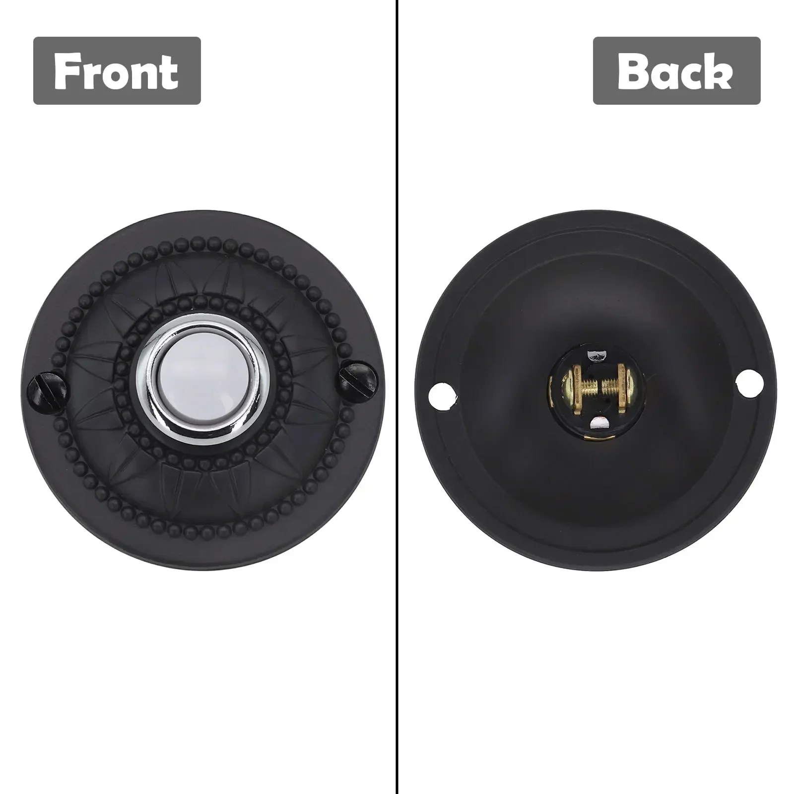 Front Door Replacement Round Iron Doorbell Sturdy Temperature Resistant Black Visibility After Dark Classic Design